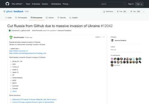 Cut Russia from Github due to massive invasion of Ukraine