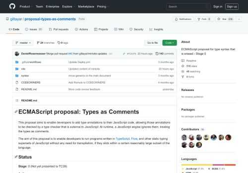 ECMAScript proposal for type syntax that is erased - Stage 0 - GitHub - giltayar/proposal-types-as-comments: ECMAScript proposal for type syntax that is erased - Stage 0
