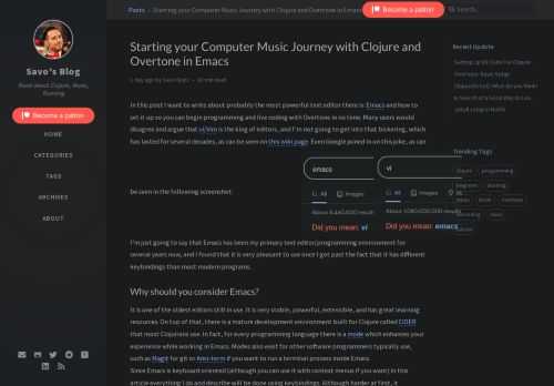 In this post I want to write about probably the most powerful text editor there is: Emacs and how to set it up so you can begin programming and live coding with Overtone in no time. Many users would disagree and argue that vi/Vim is the king of editors, and I’m not going to get into that bickering, which has lasted for several decades, as can be seen on this wiki page. Even Google joined in on this joke, as can be seen in the following screenshot: I’m just going to say that Emacs has been my primary text editor/programming environment for several years now, and I found that it is very pleasant to use once I got past the fact that it has different keybindings than most modern programs. Why should you consider Emacs? It is one of the oldest editors still in use. It is very stable, powerful, extensible, and has great learning resources. On top of that, there is a mature development environment built for Clojure called CIDER that most Clojurians use. In fact, for every programming language there is a mode which enhances your experience while working in Emacs. Modes also exist for other software programmers typically use, such as Magit for git or Ansi-term if you want to run a terminal process inside Emacs. Since Emacs is keyboard oriented (although you can use it with context menus if you want) in this article everything I do and describe will be done using keybindings. Although harder at first, it ultimately enables us to be more proficient and have better workflow, rarely taking our hands off our keyboards. There are many other benefits to using Emacs, but in favor of keeping this article short(ish) we will leave that for some other time. Now, let’s move on to the installation and setup! Install Emacs Linux There are many ways to install Emacs on Linux, but the easiest is probably through your distribution package manager. Since I’m using Arch Linux with default package manager Pacman, I can just type in my terminal sudo pacman -S emacs and voilà, it is on my system and ready to run. If you are on Ubuntu, the command for you would be sudo apt install emacs. Best way to find out is to search the web for installation instructions on your particular distribution. But most of them probably have very similar and easy process as Arch or Ubuntu. Mac OSX I seldom use Apple computers and their OSX, but I came across this page which shows us several ways how to install Emacs. I know that Homebrew is pretty popular, so you can use it for installation. I noticed that you should first uninstall outdated version of Emacs that comes with the system and then you can install current version. Execute the following lines in your terminal: 1 2 3 4 sudo rm /usr/bin/emacs sudo rm -rf /usr/share/emacs brew tap railwaycat/emacsmacport brew install emacs-mac and that should do it. If you want to do it another way visit the first link I gave in the Mac OSX section. Windows This operating system doesn’t have an integrated package manager, so it’s best to go to GNU Emacs for Windows repository, open the latest directory (at the time of writing of this article that is emacs-28 and download the emacs-xx.x-installer.exe (xx.x representing the version number here). Run the downloaded executable and install the program. The same process can be repeated for updates in the future. Next, you should set the HOME variable because we are going to need it when configuring Emacs. Open Powershell as administrator and execute the following: setx HOME %USERPROFILE%. This will set your HOME variable location to C:\users\yourusername\. You can specify some other location if you wish so. Configure Emacs Plain Emacs installation looks like this: It looks much like any software: It has context menus at the top, then some useful graphical shortcuts below, and the rest is a welcome screen that you get when you first open Emacs. It contains some info on the program and further links where you can learn to use the editor. Prelude Since Emacs has been actively developed for several decades, many people configured it to suit their particular needs. But most of us are lazy and want to change as little as we need to have the best experience possible. Fortunately, there is a project called Prelude that enhances Emacs experience and makes it so that you get fully functioning development environment for many programming languages. It also contains CIDER which means we don’t have to install it separately. You can go to Prelude’s GitHub Page to find out more about the changes it brings to the default Emacs installation. Prelude replaces your .emacs.d directory which is a place where emacs stores all preferences. You can easily install it by executing curl -L https://git.io/epre | sh in your terminal. Another way to do it is to visit aforementioned Prelude GitHub page, click on the green Code button and then Download ZIP. Or you can just use this link to download that same ZIP. Then extract the contents in your $HOME/.emacs.d/ directory and the effect should have the same results as if you used the terminal method, except the terminal method backs up your .emacs.d directory automatically, and manually downloading and extracting the repo from the ZIP doesn’t do that. Tweaking Prelude If you open up Emacs now you’ll see bunch of changes happening really fast. This is because Emacs applies new settings which we got with Prelude. After that fairly short process you’ll get the message similar to “Prelude is ready to do thy bidding, Master username!”. Now, we need to do some minor tweaking to enable various prelude modules which will enhance our Experience. First, copy the file prelude-modules.el from your-.emacs.d-directory/sample/ to your-.emacs.d-directory/personal/ and open the freshly copied file in your favorite text editor (yes, I do mean Emacs!). There you can uncomment (remove semicolons before starting parenthesis) for modes that you want to be loaded. Here’s how my preload-modules.el file looks like: 1 2 3 4 5 6 7 8 9 10 11 12 13 14 15 16 17 18 19 20 21 22 23 24 25 26 27 28 29 30 31 32 33 34 35 36 37 38 39 40 41 42 43 44 45 46 47 48 49 50 51 52 53 54 55 56 57 58 59 60 61 62 63 64 ;;; Uncomment the modules you'd like to use and restart Prelude afterwards ;;; General productivity tools (require 'prelude-ido) ;; Supercharges Emacs completion for C-x C-f and more ;; (require 'prelude-ivy) ;; A mighty modern alternative to ido ;; (require 'prelude-selectrum) ;; A powerful, yet simple, alternative to ivy (require 'prelude-helm) ;; Interface for narrowing and search ;; (require 'prelude-helm-everywhere) ;; Enable Helm everywhere (require 'prelude-company) (require 'prelude-key-chord) ;; Binds useful features to key combinations ;;; Vim emulation ;; ;; Enable this module if you're fond of vim's keybindings. ;; (require 'prelude-evil) ;;; Org-mode (a legendary productivity tool that deserves its own category) ;; ;; Org-mode helps you keep TODO lists, notes and more. (require 'prelude-org) ;;; Programming languages support ;; ;; Modules for a few very common programming languages ;; are enabled by default. (require 'prelude-c) (require 'prelude-clojure) (require 'prelude-coffee) (require 'prelude-common-lisp) (require 'prelude-css) (require 'prelude-dart) (require 'prelude-emacs-lisp) (require 'prelude-erlang) (require 'prelude-elixir) (require 'prelude-fsharp) (require 'prelude-go) (require 'prelude-haskell) (require 'prelude-js) (require 'prelude-latex) (require 'prelude-lisp) ;; Common setup for Lisp-like languages (require 'prelude-lsp) ;; Base setup for the Language Server Protocol (require 'prelude-lua) (require 'prelude-ocaml) (require 'prelude-perl) (require 'prelude-python) (require 'prelude-racket) (require 'prelude-ruby) (require 'prelude-rust) (require 'prelude-scala) (require 'prelude-scheme) (require 'prelude-shell) (require 'prelude-scss) (require 'prelude-ts) (require 'prelude-web) ;; Emacs mode for web templates (require 'prelude-xml) (require 'prelude-yaml) ;;; Misc (require 'prelude-erc) ;; A popular Emacs IRC client (useful if you're still into Freenode) (provide 'prelude-modules) ;;; prelude-modules.el ends here If you compare it to your starting file you’ll see that, apart that I enabled all programming modules, I didn’t change much from the defaults. The biggest one is that I use ido completion tool instead of ivy or selectrum. Although ivy and selectrum appear to be more powerful than ido, I just like the simplicity of it as it does what it has to do and doesn’t get in the way, so I just never switched when it stopped being the default. Next thing you should do is create a personal emacs configuration file that will contain your specific configuration options. You should create it on the following location: your-.emacs.d-directory/personal/preload/emacs.el. You can name it something other than emacs.el, but it needs to be in personal/preload directory as that will not get overwritten when you update Prelude, which you should do from time to time. In the following code block you can see contents of my emacs.el: 1 2 3 4 5 6 (disable-theme 'zenburn) (setq custom-safe-themes t) (setq prelude-theme 'cyberpunk) (setq prelude-minimalistic-ui t) (menu-bar-mode -1) (scroll-bar-mode -1) The first three lines make sure that Emacs does not use the default Zenburn theme and loads the Cyberpunk theme which I find more vibrant and easier to work with. It just comes down to personal preference. I suggest you try it, as it is one of the best themes around. Note that you need to install the cyberpunk theme first in Emacs. You do that by going to Emacs, then pressing M-x (this means to press Alt button and x button at the same time, but i’ll explain that later), type package-install, press Enter, then type cyberpunk-theme and press Enter. You have now installed cyberpunk theme and it will be loaded if you use first 3 lines from the code above. Next line, (setq prelude-minimalistic-ui t) disables line number on the left side of Emacs window. I have that disabled because in the bottom part of Emacs there is information on which line and character are you exactly, so I found I have no use for it. The menu-bar-mode and scroll-bar-mode are both set to -1 value, because I don’t want to have neither menu-bar (context menus) or scroll bar, since everything can be done with Emacs keybindings. I have consciously made the decision to make myself learn to use Emacs properly, because I saw the potential of powerful keyboard-oriented editor. And you know what? I haven’t regretted it once! That’s about it as far as tweaking goes. It may seem little overwhelming, but it’s really just a couple of things I modified over the years of usage to suit my particular needs. You should have no problem setting it up for yourself the same way. Emacs Basics This article is concentrated on setting up Emacs to be used with Clojure and Overtone for live coding. Properly describing various keybindings and concepts would require much longer article. In fact, many books were written on the subject, including O’reilly’s Learning GNU Emacs which is what I first read when I was getting to know the editor. Now, go to the link supplied and skip to the section named Emacs Commands. There you will find excellent explanation of many useful Emacs keybindings. Or you can read that chapter from the beginning if you want to understand more about Emacs. Use Emacs for Clojure Programming and Overtone Live Coding Now, we have everything set up and we can start using Emacs to do some great stuff. Open Emacs and press C-x C-f (hold Ctrl all the time, press x, release x, press f, release f, release Ctrl). Now, navigate to my-overtone-project/src/my-overtone-project/ and open the file core.clj. If you don’t have Clojure project with Overtone as dependency, learn how to create it from Overtone: Basic Setup article that I wrote previously. With core.clj file open use C-c M-j keybinding to start CIDER REPL in Emacs. This will create a new window inside the Emacs frame where you opened the file, and after very short time you should see the prompt my-overtone-project.core> waiting for user input. Go ahead and test it with a few simple commands. Press C-x o (Hold Ctrl, press x, release both Ctrl and x and press o) to switch to the buffer where REPL is opened. Type (+ 3 8) and hit enter. The REPL will return the result and present you with the prompt again, waiting for your next action. Try (map inc [3 4 5 6 7 8]. Again, the REPL returns the result and presents you with another input, like in the following code block: 1 2 3 4 5 my-overtone-project.core> (+ 3 8) 11 my-overtone-project.core> (map inc [3 4 5 6 7 8]) (4 5 6 7 8 9) my-overtone-project.core> Now that we are sure our REPL is working let’s go to the buffer where our core.clj file is opened. Press C-x o again and the buffer we’re working in will switch. Populate the core.clj as follows: 1 2 3 4 5 6 7 8 9 10 11 12 13 14 15 16 17 18 19 20 21 22 23 24 25 26 27 28 29 30 31 32 33 34 35 (ns my-overtone-project.core) (use 'overtone.live) (use 'overtone.inst.synth) (defn play [x] "Can play either single tone: (play 60), (play :C4) or Whole chords" (if (seqable? x) (doseq [note x] (overpad note)) (if (keyword? x) (overpad (note x)) (overpad x)))) (play :C4) (play (chord :C4 :minor)) (defn melody [notes sleep] (if (empty? notes) nil (doseq [] (play (first notes)) (Thread/sleep sleep) (melody (rest notes) sleep)))) (defn vechord [x y] (conj (vec (chord x y)) 0)) (doseq [] (melody (vechord :a3 :minor) 250) (melody (vechord :f3 :major) 250) (melody (vechord :c4 :major) 250) (melody (vechord :g3 :major) 250) (melody (vechord :a3 :minor) 250) (melody (vechord :f3 :major) 250) (melody [48 52 55 0] 250) (melody [43 50 55 0] 250)) You can copy it from this page and populate your file using Emacs keybindings. First, use C-x h to select everything in the core.clj buffer, then hit Backspace button to erase everything. Now, copy the last code block from this article and use C-y to populate the buffer with the code. It really feels effortless to use keybindings once you get used to them. Now, let’s walk through the code. First line declares our namespace. Namespaces are very important part of Clojure, but not for this particular example, so we won’t go into greater detail here. You can find more about namespaces here. Next, we have calls to use which will load everything defined in overtone.live and overtone.inst.synth namespaces into our namespace. This is not how we should do things in Clojure, as it is best to use require, but we’ll proceed for the sake of simplicity in this article. You can see the basic difference here. Position your cursor at the end of the first use call, just after the parenthesis and hit C-x C-e. Your REPL should respond by loading Overtone. When it’s done remember to connect Overtone audio output to your sound card so you can get sound. The process is described in one of my previous articles. Move to the end of next line and do the same, and you loaded the synth library from Overtone from which we’re going to use overpad synth. In the next code block we defined the play function which will either play a single note or a sequence of notes at the same time. Position the cursor after the last parenthesis in (overpad x)))) line and execute it with C-x C-e, as always. The function is now loaded in the REPL and we can try it out. Execute the (play :C4) line and you should hear a cool sounding synth playing the note C4. You can execute this line as many times as you like, should you want to hear that sound again. Let’s move along and execute the next line, (play (chord :C4 :minor)) and we should get somewhat richer, sadder sound. That’s because we gave our play function three notes to play at once, which together make up the C4 Minor chord. Don’t worry about music theory now, this is going to be covered in future articles. Let’s move on to the next code block, which defines the function named melody. This function takes a sequence of notes as one argument, and the time in milliseconds which the thread waits to ‘play’ the next note. This solution is pretty “hacky” at best, but it’s good enough for us to test basic functionality and to play something. Next function, vechord turns every collection of chords to vector and adds zero to the end. Adding zero was my hacky solution to get every note at the end of the chord to appear to sound two times longer than the previous two, creating rhythmically pleasant experience (although zero actually plays very low-pitched note that is almost inaudible). I could come up with more elegant solution, but I wanted to leave this at it was to show that imperfection can still sound good! Don’t worry too much about it and just execute this expression like you did everything else. Finally, we’ll execute the doseq code block by placing the cursor at the end of the last line and using our familiar keybinding C-x C-e. What you hear should be a simple, yet nice melody! Summary Well, here we are, at the end of our article. Although a bit lengthy, it shows in a detailed way: How to install and setup Emacs, arguably the most powerful text editor/development environment in the world How to tweak the environment so you can truly concentrate on programming in a keyboard-focused way How to use Clojure and Overtone to create music with it Now that we have our environment ready we can focus on exploring what kind of interesting sounds we can create with Overtone and how we can improve it. But more on that topic in the future articles. Until then, try to modify the code from this article and see (or better, listen) to what kind of results you will get. Until next time, happy coding!