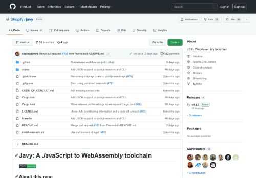 JS to WebAssembly toolchain. Contribute to Shopify/javy development by creating an account on GitHub.