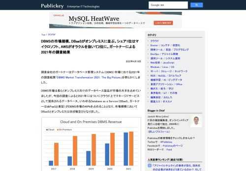 調査会社のガートナーはデータベース管理システム（DBMS）市場における2021年の調査結果「DBMS Market Transformation 2021: The Big Picture」を明らかにしました。 DBMS市場は長らくオンプレ...