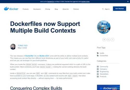 Dockerfile v1.4 and Buildx v0.8 now enable developers to define multiple build contexts between Dockerfiles. Follow along as we tackle some examples.