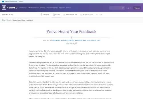 Update from Bob Wise, Heroku and Salesforce EVP on the recent Heroku incident.