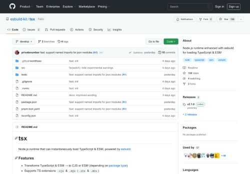 Node.js runtime enhanced with esbuild for loading TypeScript & ESM - GitHub - esbuild-kit/tsx: Node.js runtime enhanced with esbuild for loading TypeScript & ESM