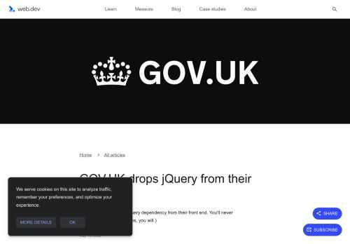 GOV.UK dropped their jQuery dependency from their front end. You'll never guess what happened. (Yes, you will.) 