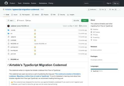 The codemod Airtable used when migrating from Flow to TypeScript - GitHub - Airtable/typescript-migration-codemod: The codemod Airtable used when migrating from Flow to TypeScript