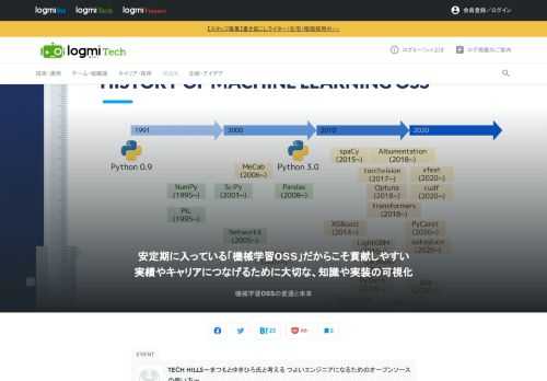 「つよいエンジニア」になるためのオープンソースの使い方をはじめ、OSSへの貢献を推奨している企業のエンジニア文化や、コミッター視点からみたOSSの未来について話す「TECH HILLS～まつもとゆきひろ氏と考える つよいエンジニアになるためのオープンソースの使い方～」。ここでキャディ株式会社の河合氏が登壇。機械学習OSSの現状と未来について話します。