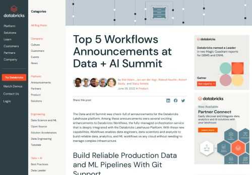 Learn more about the exciting enhancements to Databricks Workflows announced at the Data + AI Summit 2022, including new capabilities that will allow data teams to build reliable data, analytics, and ML workflows on any cloud without needing to manage complex infrastructure.