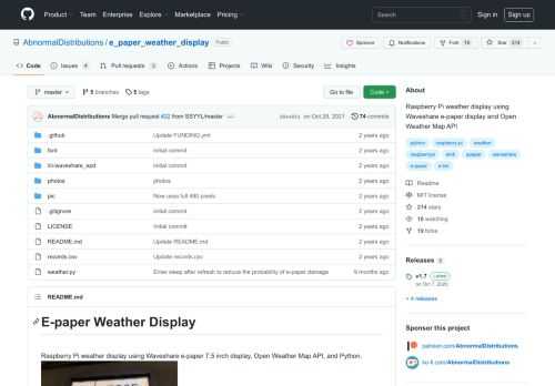 Raspberry Pi weather display using Waveshare e-paper display and Open Weather Map API - GitHub - AbnormalDistributions/e_paper_weather_display: Raspberry Pi weather display using Waveshare e-paper display and Open Weather Map API