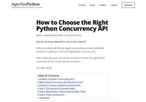 How to Choose the Right Python Concurrency API Python standard library offers 3 concurrency APIs. How do you know which API to use in your project? In this tutorial you will discover helpful step-by-step procedure and helpful questions to guide you to the most appropriate concurrency API. After reading this guide, you will also know&hellip;