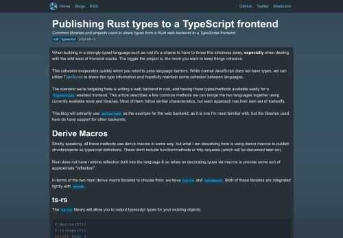Common libraries and projects used to share types from a Rust web backend to a TypeScript frontend